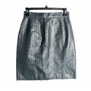 Vintage 80s Hunter Green leather mini skirt Interin women's S 7/8